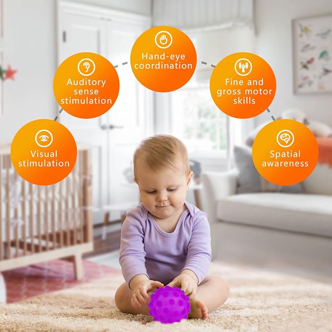 Sensory Balls for Toddlers 1-3, 6PCS Textured Sensory Toys | BPA-Free, Soft Squeeze, Multicolor Sensory Teething Ball, Fine & Gross Motor Skills, Baby Birthday Gift Toys