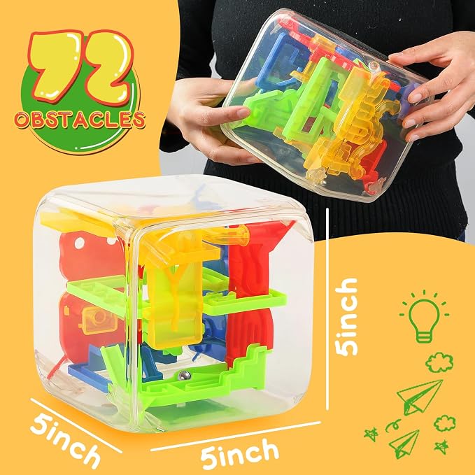 3 Otters 3D Puzzle Maze Cube, 5 Inch 72 Obstacles Brain Teaser | Interactive Sphere Maze Game for Developing Focus, Problem-Solving, Classroom Prizes, Travel, and Educational Gifts