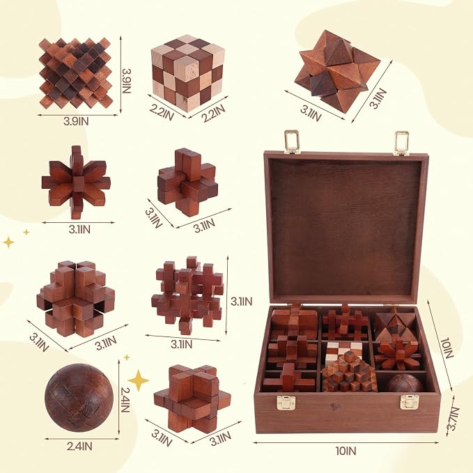 Mytothfy Wooden Brain Teaser Puzzles for Adults Teens, 3D Puzzle Game Toys | Brain Teaser Puzzles with Wooden Box, Unlock Interlocking Puzzle for Teens Adults, IQ Education Smart Toys, Party Favor