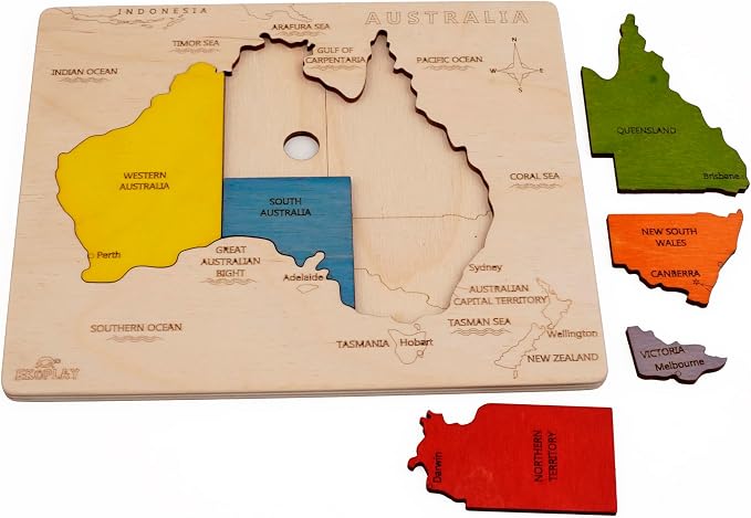 Australia Map Wooden Jigsaw Puzzle for Kids | 6 Puzzle Pieces | Learning & Educational Toy Gift for Boys & Girls Ages 3 Years and Above