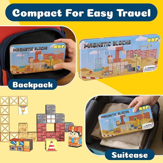 OAR 35PCS Magnetic Blocks for Toddler Ages 3-8 STEM Construction Travel Toy | 35 Strong Magnetic Cubes In An Iron Box Grow Fine Motor Skills, Problem-Solving And Focus; Screen-Free STEM Fun For Travel