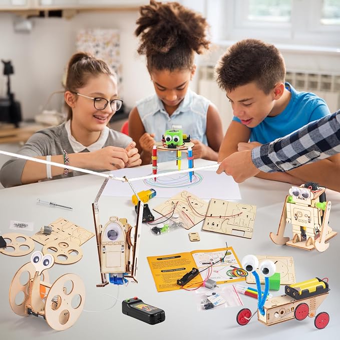 5-in-1 STEM Kit for Kids Ages 6-8 8-10, Wood Robot Building Science Kits | Art Crafts for Boys STEM Building Toys 8-12, Robotics 3D Wooden Puzzles Models, 8 9 10 11 12 Year Old Girls Birthday Gifts