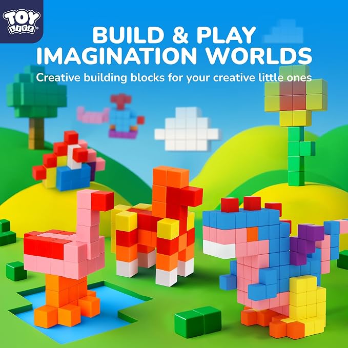 TOY Life Primary Magnetic Blocks, 80-Piece STEM Set, Ages 3-8 | bright ABS cubes, storage bag and idea guide, strong connections, creative play