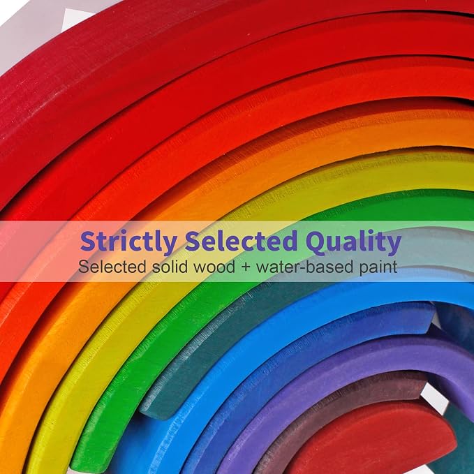 Wooden Rainbow Stacking Toy, 12-Piece Wooden Building Block Set, Wooden Building Block Nesting Puzzle, Early Childhood Matching Education and Learning Montessori Toys 3 4 5 6 Years Old