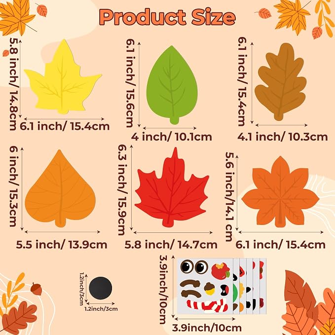 Haooryx Fall DIY Magnet Craft - 30 Set Autumn Maple Leaves DIY Fall Leaf Magnet Stickers Art Craft Kit Supplies for Kids School Activities Supplies Home Refrigerator Class Blackboard Whiteboard Decor