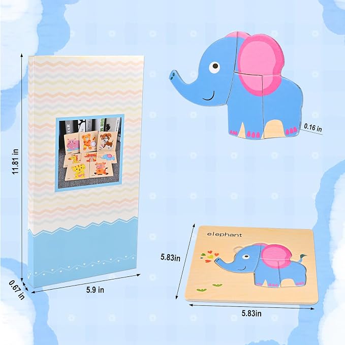 8pcs Wooden Puzzles for Toddlers 2 3 4, Toddler Puzzles Ages 1 2 3 4 | Montessori Educational Jigsaw Toys Puzzles Christmas Birthday Gift for Kids Girl Boy 1-4 Year Old (Zoo Animals)