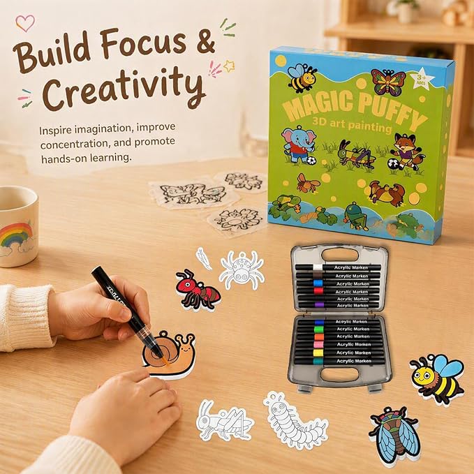 MWOMGLP Magic Foam Texture Painting Kit, 16 Pack DIY Puffy Foam Art Craft Set for Kids, 3D Sensory Painting Paper with Colorful Foam Sheets, Creative Gift for Boys Girls Ages 3+(Animal)