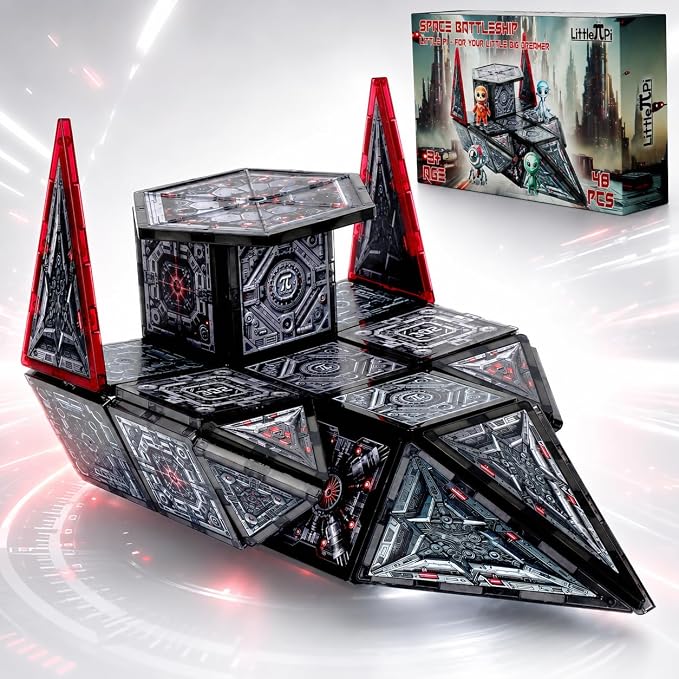 Little Pi Space Battleship Magnetic Tiles, Building Blocks for Kids