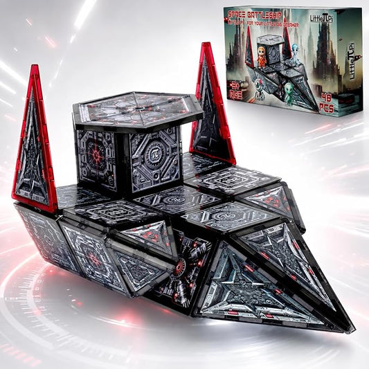Little Pi Space Battleship Magnetic Tiles, Building Blocks for Kids