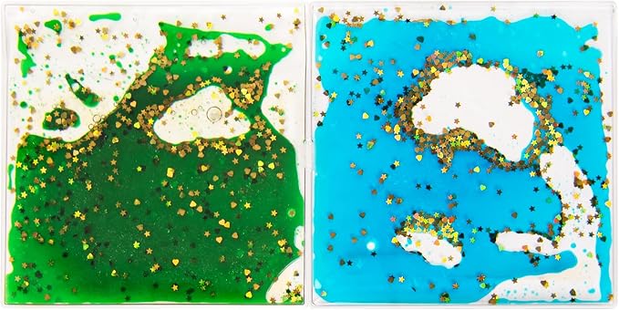LONGKING 2-Pack 6"x 6" Liquid Tiles for Kids, Soft Gel Liquid Sensory Toys for Autistic Children, Sensory Mats, Sensory Toys for Toddlers 3-4 | Sensory floor tiles, soft liquid gel, 6"x6", color movement play mat, playroom classroom daycare, 2-pack