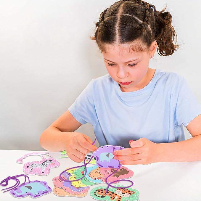 Chivao Lacing Cards for Toddlers Kids, 12 Pcs Sewing Kit Preschool Learning Activities for Kids Travel Craft Set Manipulatives for Preschoolers Homeschool Developing Imagination Skills