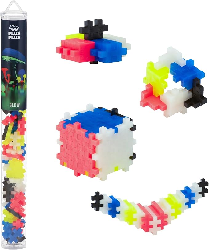 PLUS PLUS Glow in the Dark Mix Tube - Mini Interlocking Building Blocks Set | Roadtrip Essentials for Kids, Sensory Bin Fillers, Math Manipulatives, Classroom Must Haves, Kids Airplane Activities