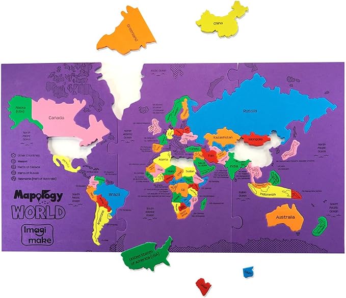 Imagimake Mapology World Map Puzzle | Educational Toys for Kids 5-7 | Puzzles for Kids Ages 4-8 | Map of The World | 6 Year Old Boy Gifts & Girl Gifts | Educational Geography Toy, 65-Piece Jigsaw Puzzle, Back to School Gift for Boys & Girls Ages 4,5,6,...