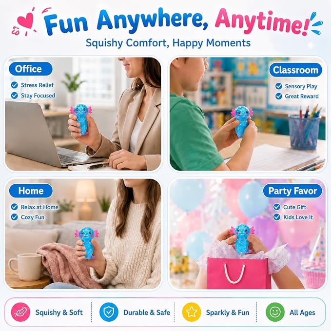 Axolotl Squishy Stress Ball, Soft TPR Slow Rising Squeeze Toy, Cute Axolotl Fidget Toy for Stress Relief, Anxiety Calming Sensory Toy for Kids Adults(Blue Long Tail Axolotl)