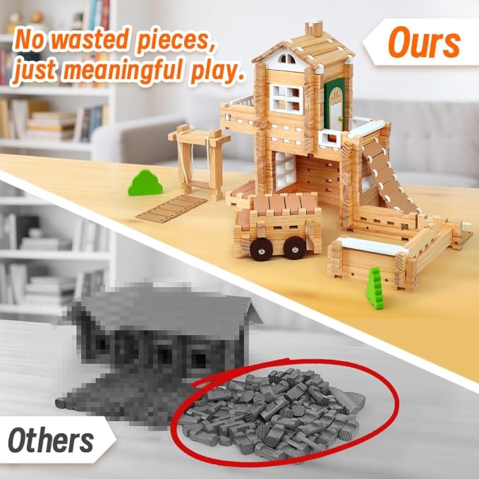 Jovi-mindly＆Notchies 107 Pcs STEM Wooden Blocks Toys with Door＆Windows|Learning Building Blocks Toy for Kids Ages 4-8 Boys and Girls|Classic Old Fashioned Toys Gifts for Birthday