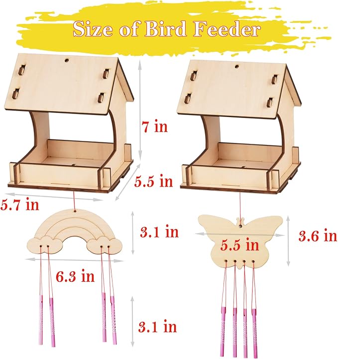 THWAS-LIGHT Wooden Arts and Crafts for Kids - 2 Pack Bird Feeder Wind Chime DIY Kids Crafts - Build and Paint Educational Fun Art Activities Gifts Outside Toys for Boys Girls Ages 3-5 8-12 6-8