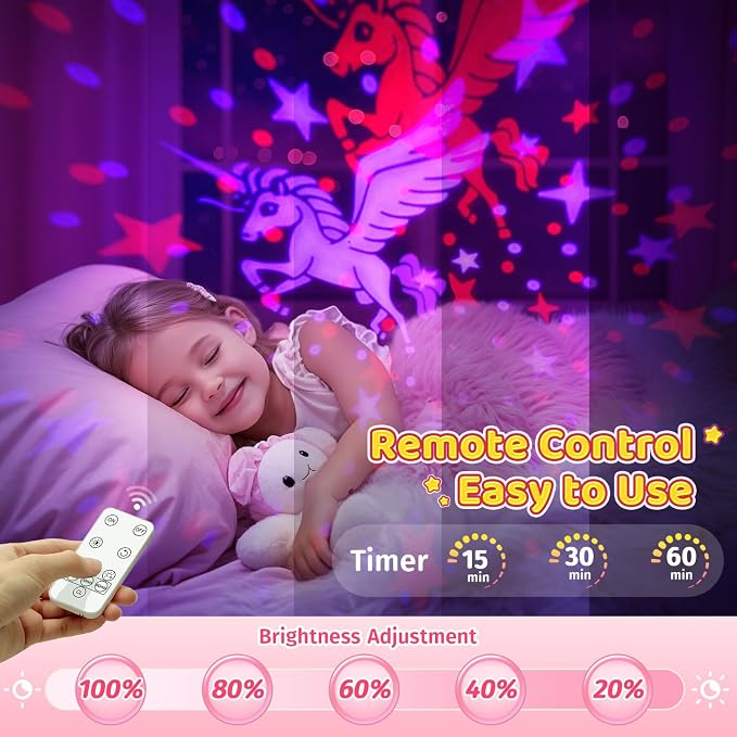 PIKOY Night Light for Kids, 90 Modes+6 Films+Dimmer+Timer+Remote Kids Night Light Projector, Rechargeable Built-in Battery+360° Silent Rotation Butterfly/Princess/Mermaid Room Decor,Girl Toys/Gifts
