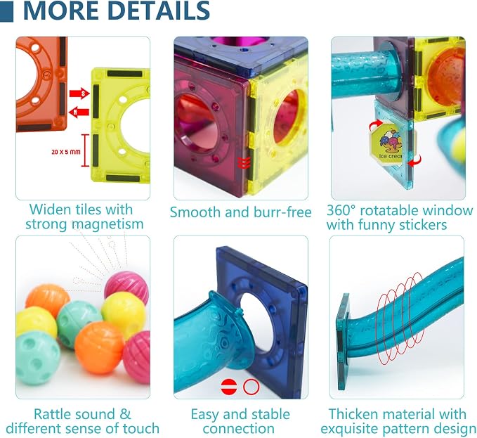 LTKFFFdp Magnetic Building Blocks STEM Educational Toys for Kids Ages 4-12, Ball Track and 3D Stacking Construction Set | 3D Magnet Cubes Building Blocks with Pipes, Montessori Birthday Gifts for Boys Girls Ages 3+, Compatible with Other Brands