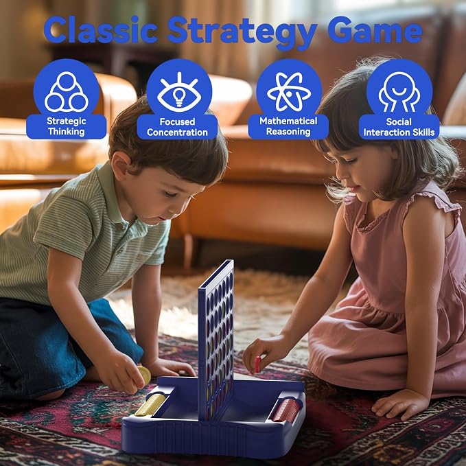 Pup Go 4 in a Row Game, Strategy Board Games, Connect & Win Four in a Line | Foldable Holiday Travel Essential, Family Game Night, 2 Players for Kids and Adult, Best Gifts for Boys and Girls 3-12 (Blue)