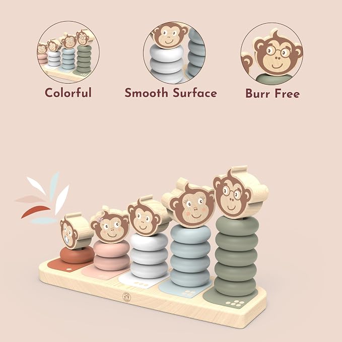 Kids Family Stacker, 5 Stackable Monkeys: Parent, Child, Sibling, Non-Toxic Paint, Develops Dexterity & Creativity, Educational Toy for Early Learning | 5 stackable monkeys, sorting & stacking toys, montessori toys, preschool toys, creative fine motor ...