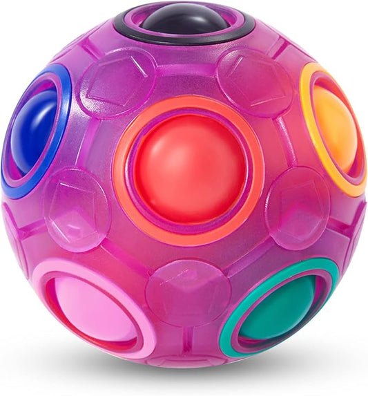 Magic Rainbow Puzzle Ball, Fidget Ball Puzzle Brain Teaser Fidget Toy for Boys & Girls- Birthday Party Easter Valentines Christmas Stocking Stuffers for Kids Teen & Adults(Purple)