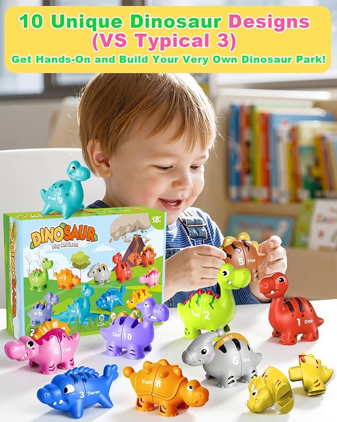 Dinosaur Number Learning Toys for Toddlers Kids 3-5, 10 Unique Dinos | 10 Colorful Number Dinosaurs | Child-Friendly Design | Learning Feels Like Play | Fine Motor Toys | Perfect Toddler Gift