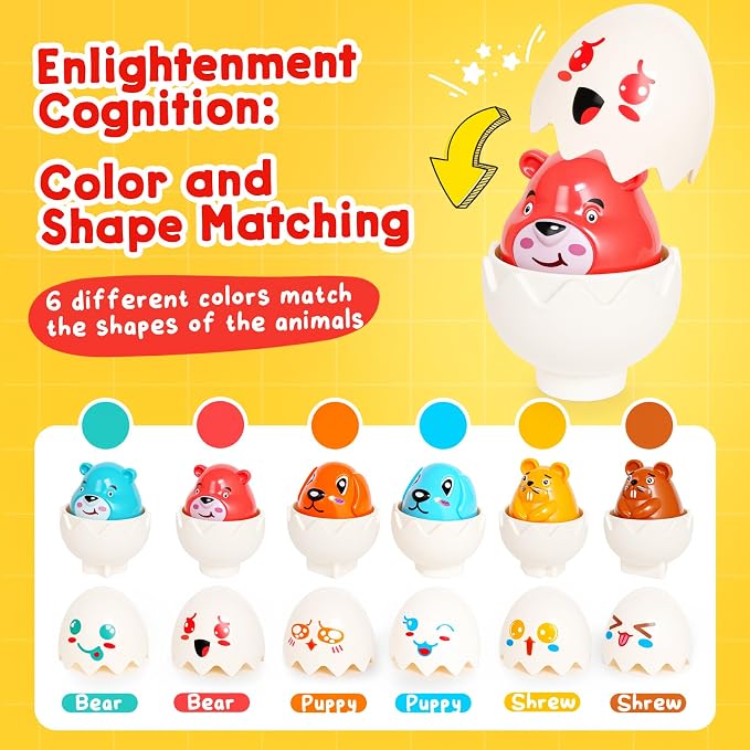 Easter Eggs,Montessori Fun Geometric Egg Toys for Toddlers 1-2,Early Learning Educational Fine Motor Shape Sorter Matching Games Easter Basket Stuffers Gifts for Boys Girls