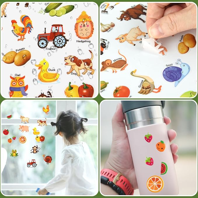 ASTARON Reusable Puffy Sticker Book，88 pcs Farm Stickers Educational Toy | 88 pcs Reusable Sticker,Waterproof Jelly Stickers, Portable Travel Toys,Educational Sensory Learning Toy,Gift for Boy Girl