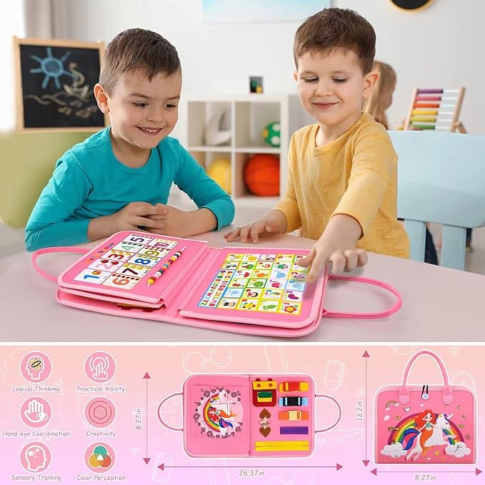Montessori Busy Board Sensory Toddler Activity Book (Pink) | Toddla Learning Quiet Book for Girls & Boys Ages 1-3, Ideal Birthday & Christmas Gift for 1+ Year Old