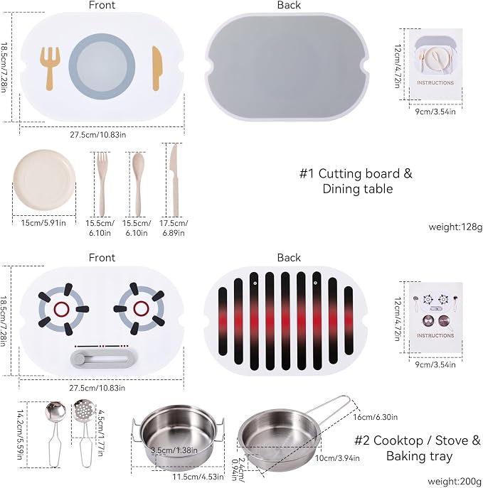 bopoobo 2-in-1 Sensory Table Kitchen Play Top - Grill & Stove with Plates Montessori-Inspired Kitchen Helper Tray Tiny Chef's Ultimate Kitchen Station - Double-Sided Sensory Play Fun