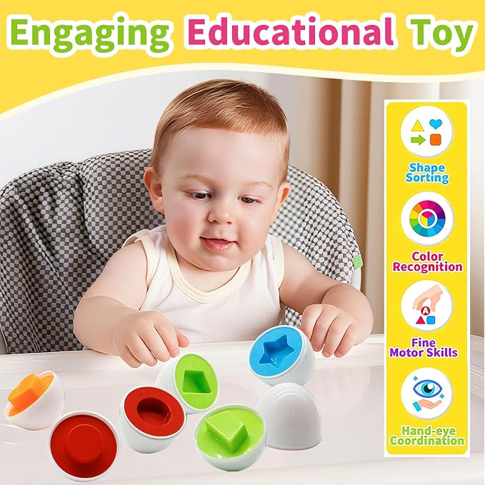 WEEJOYGAM Matching Egg Toys for Toddlers, Toddler Montessori Toys for 2 3 Year Old Girl Boy Birthday Gift, Learning Color Sorting Shape Sorter Puzzle Game Preschool Educational Fine Motor Skills
