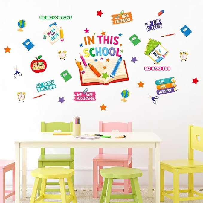 LHIUEM in This School Wall Stickers Positive Affirmations Window Cling | Motivational Quotes Wall Decals Bulletin Board Classroom Decor Colorful Inspirational Wall Decor for Classroom Kindergarten