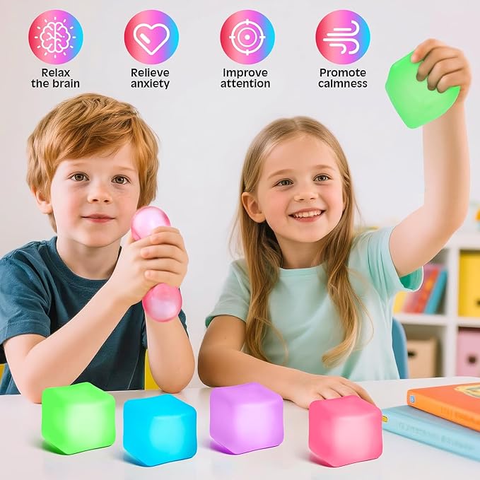 VISCOO 4 Pack Stress Cube,Slow Rising Cube Stress Balls for Adults Kids | Sensory Fidget Toy for Anxiety Relief, Square Shape Cube Squishy for Classroom Prizes, Squishy Balls for Party Favors