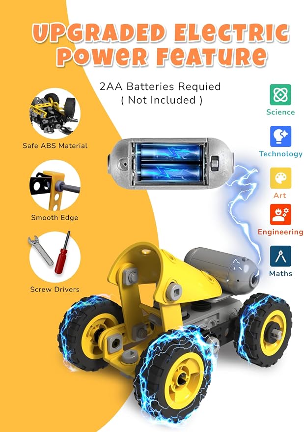Veecafiodi 10 in 1 STEM Building Toys for Kids Ages 4-8, Educational Construction Engineering Building Kit for Boys Girls, Motorized Bulldozer Excavator Toy Set