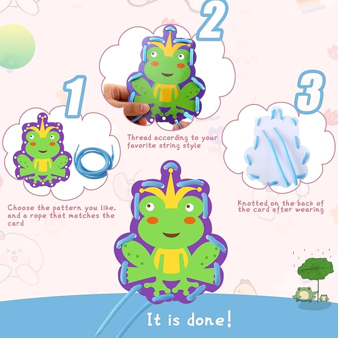 Zonon 8 Pcs Kids Lacing Cards Sewing Cards in 8 Patterns Princess Castle Sewing Kit Lacing Toy Game Favors for Preschool Developing Imagination Education Supplies Kids Children Toddler Ages