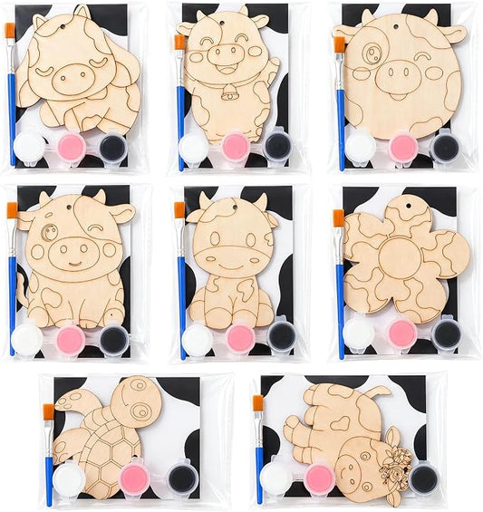 Saypacck 24 Pcs Party Favors Wooden Painting Craft Kits Birthday Party Supplies with Organza Bag for Goodie Bags Fillers Adult Thank You Gifts(Cow)