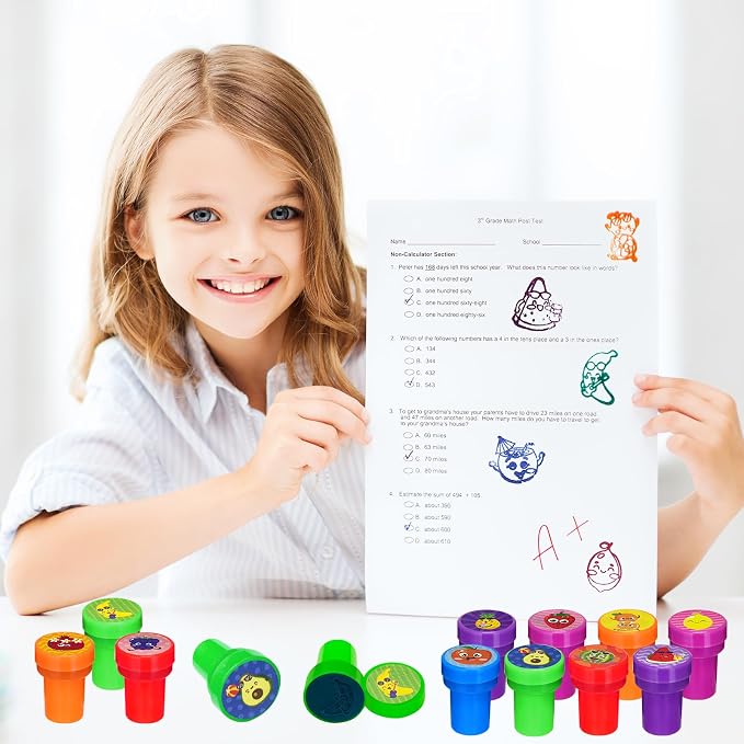 Cinrobiye 24 Pcs Summer Fruit Stampers Party Favor Set, Cute Fruit Stamps for Kids Birthday Party, Classroom Rewards, Carnival Prizes, Goody Bag Fillers, Summer Themed Party Supplies
