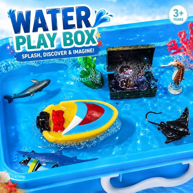 AGENTLAN Ocean Sensory Bin with Sensory Sand, Ocean Toys for Kids | Sand Kit with sea animals, Sea sand box sensory kit, Gift for toddlers ages 3+