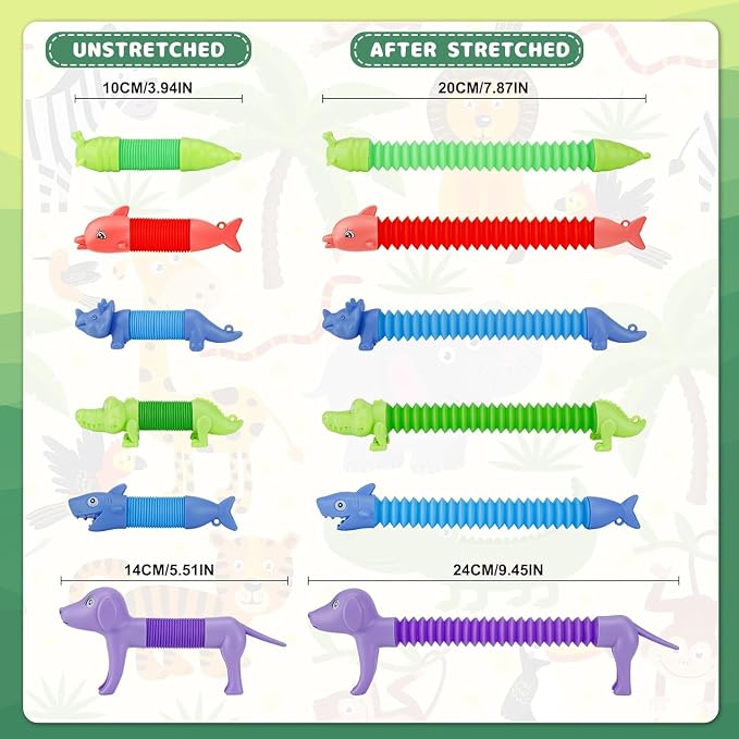 30 PCS Animal Pop Tubes Fidget Toys, Party Favors Toddlers Kids Travel Entertainments, Classroom Prizes,Carnival Prizes,Piñata Stuffers,Stress Relief Sensory Toys for Kids 3-8