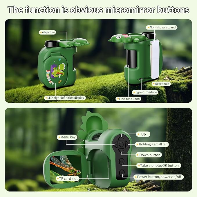 1600X Handheld Microscope for Kids 2" IPS Screen Kit Mini Pocket Digital Microscopes STEM Science with Slides Photo Video Rechargeable Portable Scope Gift for Ages 6-12 (Green)