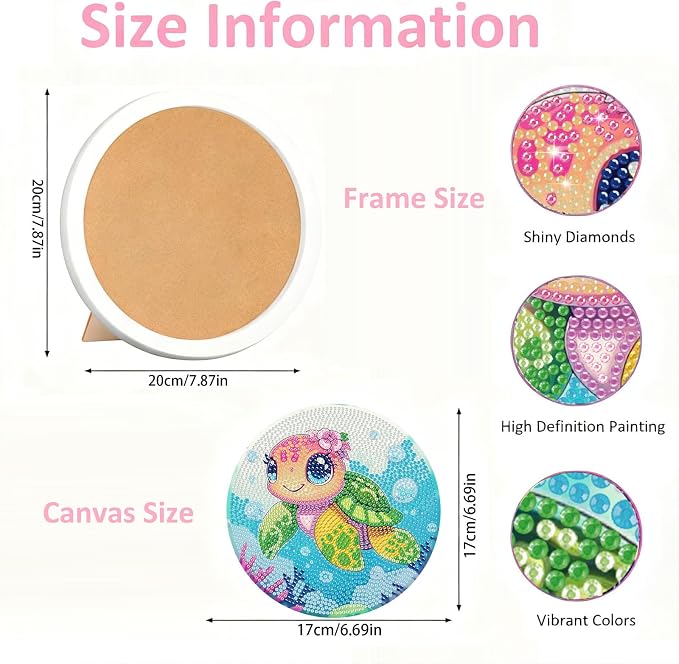 Gemozaic Sea Turtle Diamond Art Kits for Kids Ages 6-8-12, Round Frame | Sea Animal Diamond Art for Kids 6 8 9 10 12 Year Old, Easy Kid Big Gem Painting, DIY Arts and Crafts for Girl Birthday Gift
