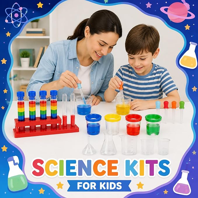 39 Pcs Science Kits for Kids, Chemistry Set Beakers Test Tubes | Plastic Beakers Test Tubes Pipettes Droppers for Kids Ages 3+, Color Science Experiment Toy Christmas Birthday Gift
