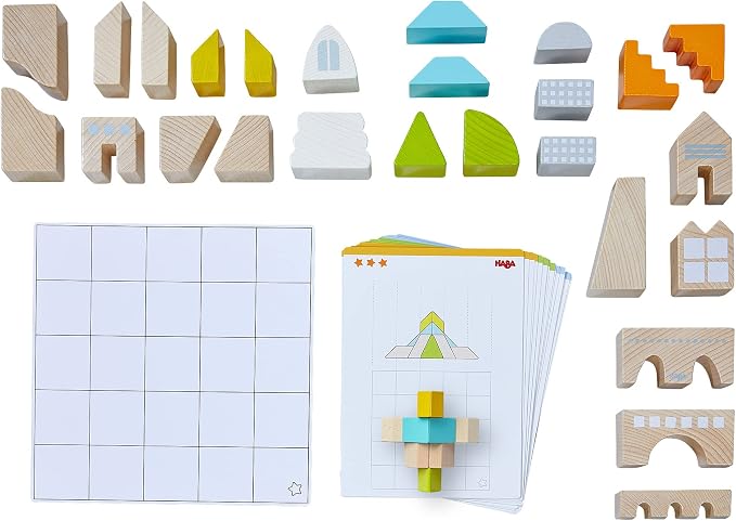 HABA Wooden Building Blocks STEM Toy, Logical Master Builder Montessori Toys with 26 Building Blocks & 16 Challenge Cards, Puzzle Game for Kids for Ages 5+, Made in Germany