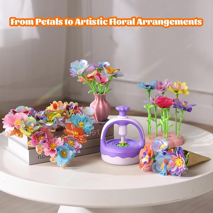 Fabric Flower Bouquet Craft Kit, DIY Arts & Crafts Toy for Kids, Creative Flower-Making Activity Set, Educational Preschool Toy, Perfect Birthday & Christmas Gift for Girls Ages 4 5 6 7 8+ (purple)