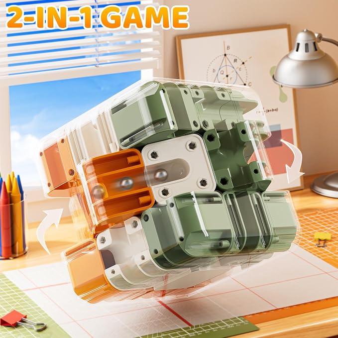 3D Rolling Ball Puzzle Maze Cube - 3x3 Color-Match Game | Solving Brain Teaser, Education Sensory Learn Birthday Gifts for Boys Girls Kids 3-5 5-8+ Year Old Adults