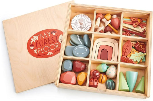 Tender Leaf Toys My Forest Floor - Wooden Open-Ended Tinker Tray Creative Play Box with Removable Compartments - Montessori Toy for Imaginative Play - Age 3+