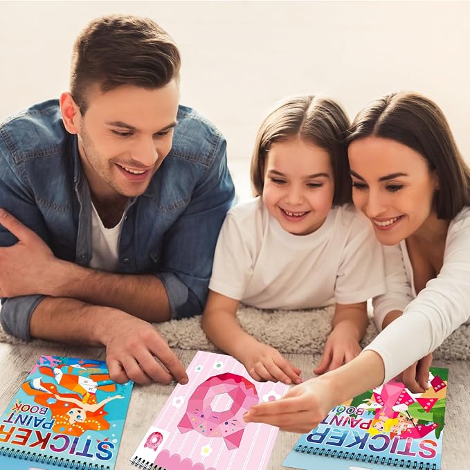Crafts for Kids Ages 4-8 Stickers Paint Books Mermaid Princess and Desserts Sticker by Number Book for Kids Girls Boys Ages 4 5 6 7 8 9 10 Birthday Party Favors Gifts Car Plane Travel Activity Books