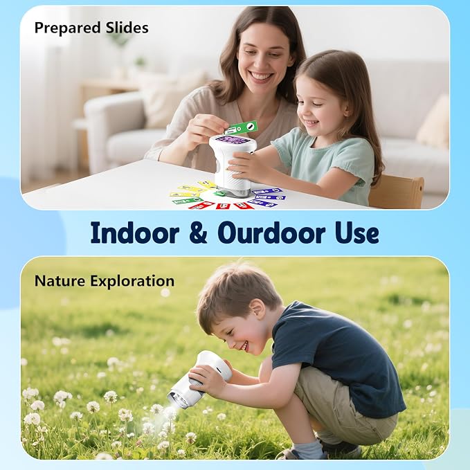 Odatay 4K 1000X Digital Microscope for Kids with 32G Card, Long Distance Viewing & 2.4" Screen Portable Handheld Edu Toys for Age 3-12 Exploring Bugs Plants at Home Classroom & Outdoor Travel, White