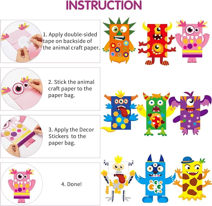WATINC Hand Puppet Making Kit, Paper Sock Puppet Toys for Kids (Monsters) | 9 Styles, Make Your Own Storytelling & Role Play Crafts, Creative Group Activity, Party Favors & Gifts for Kids Ages 4-8