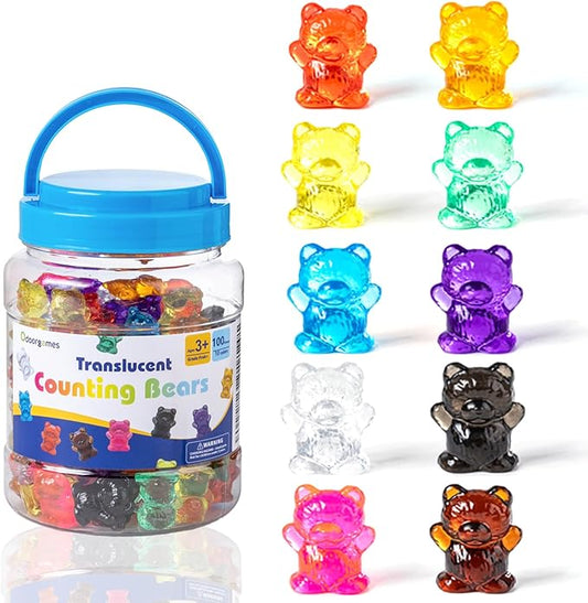 100 Pcs Translucent Counting Bears - Light Table Manipulatives | 10-Color Bear Counters for Kindergarten, Counting and Color Sorting Toys for Toddlers